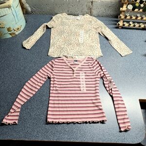 Old Navy Long Sleeved Henley & Leopard Print Shirt Bundle Size 8/M, NWT